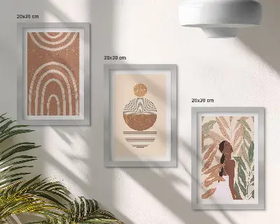 Sada tří obrazů stylové vzory s rostlinnými motivy a geometrickými tvary