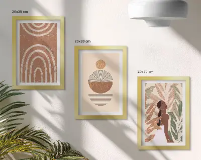 Sada tří obrazů stylové vzory s rostlinnými motivy a geometrickými tvary