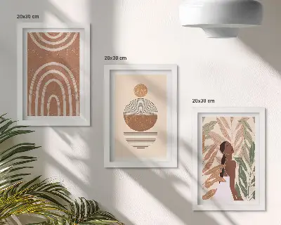 Sada tří obrazů stylové vzory s rostlinnými motivy a geometrickými tvary
