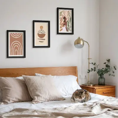 Sada tří obrazů stylové vzory s rostlinnými motivy a geometrickými tvary