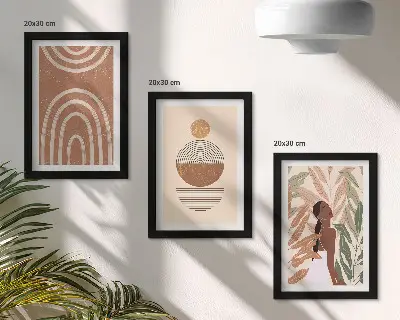 Sada tří obrazů stylové vzory s rostlinnými motivy a geometrickými tvary
