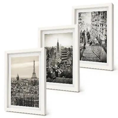 Sada tří obrazů s výhledy na město Paříž, New York a okouzlující schody