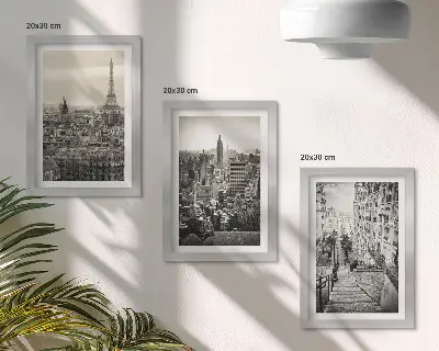 Sada tří obrazů s výhledy na město Paříž, New York a okouzlující schody