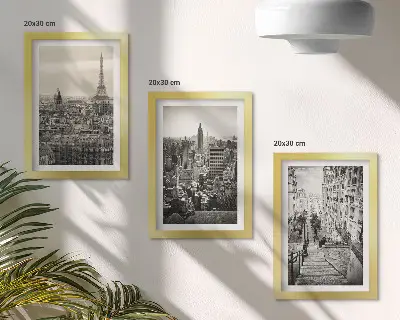 Sada tří obrazů s výhledy na město Paříž, New York a okouzlující schody