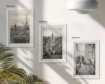 Sada tří obrazů s výhledy na město Paříž, New York a okouzlující schody