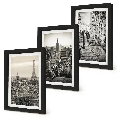 Sada tří obrazů s výhledy na město Paříž, New York a okouzlující schody