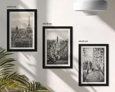Sada tří obrazů s výhledy na město Paříž, New York a okouzlující schody