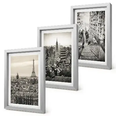 Sada tří obrazů s výhledy na město Paříž, New York a okouzlující schody