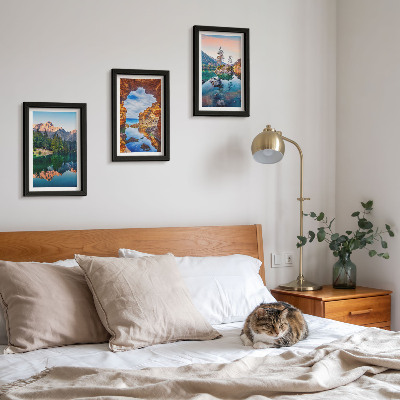 Sada obrazů na zeď Horská jezera s odrazy ve vodě a skalách