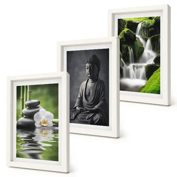 Sada obrazů na zeď relaxační zenové motivy s vodou, kameny a Buddhou