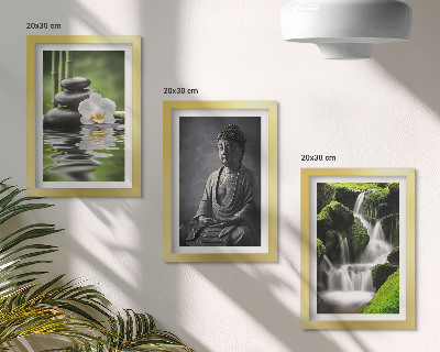 Sada obrazů na zeď Relaxační zenové obrazy s vodou, kameny a Buddhou