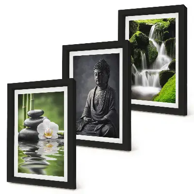 Sada obrazů na zeď relaxační zenové motivy s vodou, kameny a Buddhou