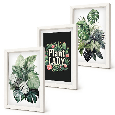 Sada obrazů na zeď Tropické rostliny s nápisem Plant Lady v zelené barvě