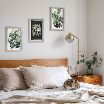 Sada obrazů na zeď Tropické rostliny s nápisem Plant Lady v zelené barvě
