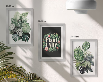 Sada obrazů na zeď Tropické rostliny s nápisem Plant Lady v zelené barvě