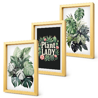 Sada obrazů na zeď Tropické rostliny s nápisem Plant Lady v zelené barvě