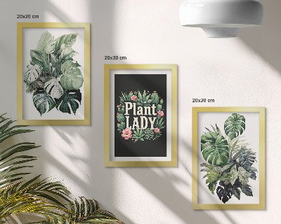 Sada obrazů na zeď Tropické rostliny s nápisem Plant Lady v zelené barvě