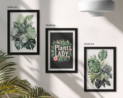 Sada obrazů na zeď Tropické rostliny s nápisem Plant Lady v zelené barvě