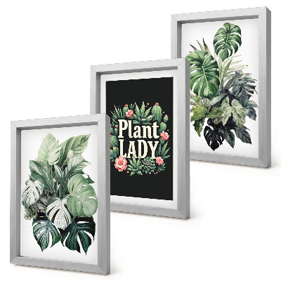 Sada obrazů na zeď Tropické rostliny s nápisem Plant Lady v zelené barvě