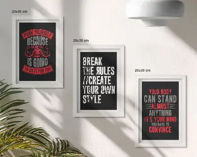 Sada tří obrazů s motivačními slogany pro školení a seberozvoj