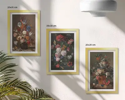 Sada obrazů na zeď květiny ve vázách s vintage rostlinnými kompozicemi