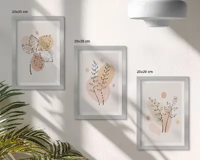 Sada tří obrazů minimalistické kresby rostlin v pastelových barvách