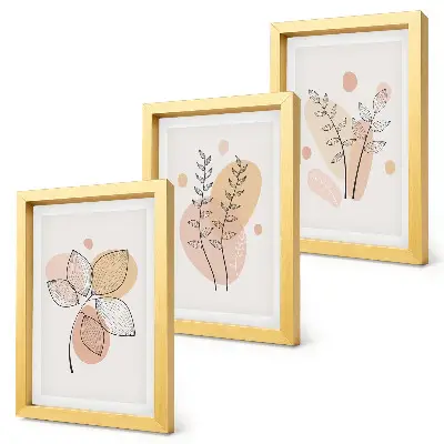 Sada tří obrazů minimalistické kresby rostlin v pastelových barvách