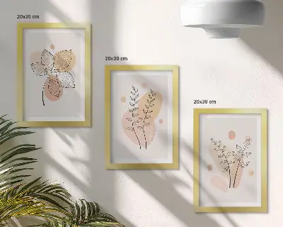 Sada tří obrazů minimalistické kresby rostlin v pastelových barvách