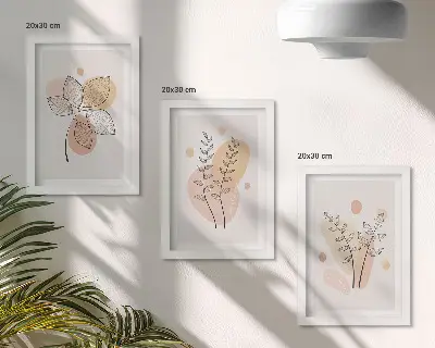 Sada tří obrazů minimalistické kresby rostlin v pastelových barvách
