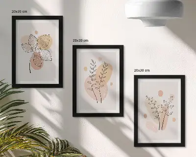 Sada tří obrazů minimalistické kresby rostlin v pastelových barvách