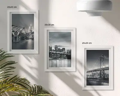 Vícedílný obraz v rámu mosty a městská architektura v odstínech šedé
