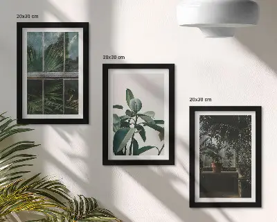 Sada obrazů na zeď zelené listy na okně a rostliny v interiéru