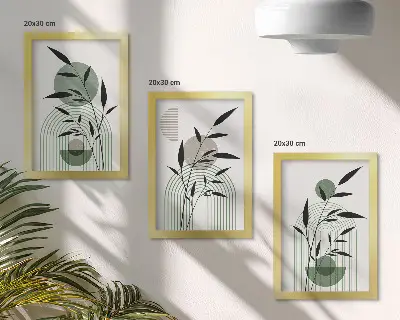 Sada obrazů na zeď abstraktní rostlinné kompozice v boho stylu