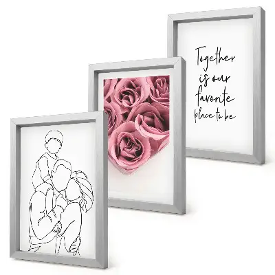 Sada obrazů na zeď s lineartem rodiny a růžových kytic s nápisem domů