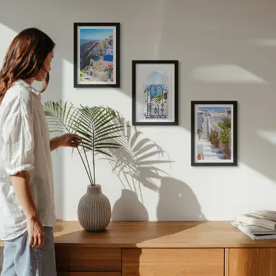 Vícedílný obraz v rámu pohledy na řeckou architekturu v Oii na Santorini
