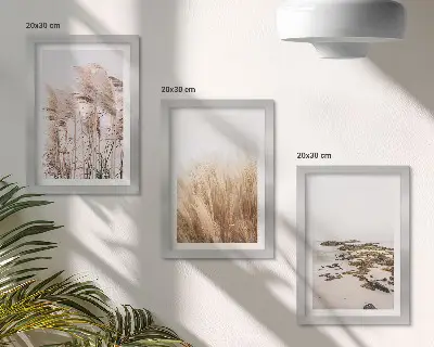 Vícedílný obraz v rámu s motivem pampové trávy na bohémské pláži