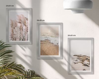 Sada obrazů na zeď Vlny plážové trávy a kameny v boho stylu