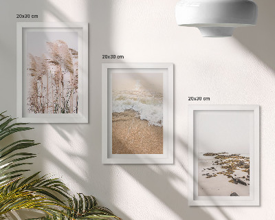 Sada obrazů na zeď Vlny plážové trávy a kameny v boho stylu