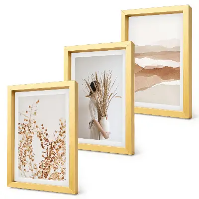 Vícedílný obraz v rámu s abstraktními rostlinnými motivy v rustikálním boho stylu