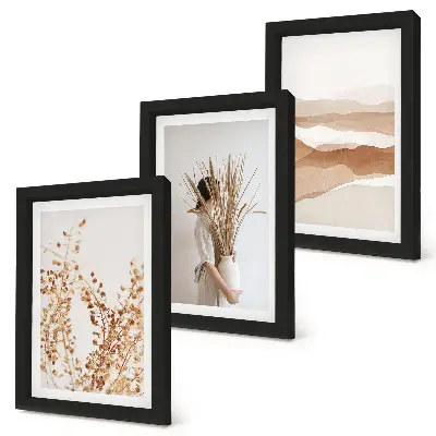 Vícedílný obraz v rámu s abstraktními rostlinnými motivy v rustikálním boho stylu