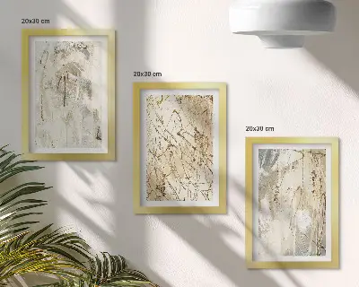 Sada obrazů na zeď abstraktní vzory v odstínech béžové a šedé