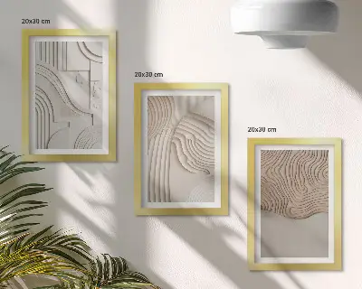 Sada tří obrazů abstraktní vzory v odstínech béžové a bílé