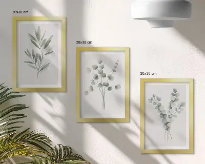 Sada tří obrazů rostlinné vzory v odstínech zelené a šedé