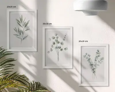 Sada tří obrazů rostlinné vzory v odstínech zelené a šedé