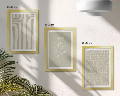 Vícedílný obraz v rámu rostlinné a geometrické vzory v tlumených barvách