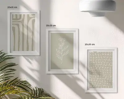 Vícedílný obraz v rámu rostlinné a geometrické vzory v tlumených barvách