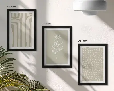 Vícedílný obraz v rámu rostlinné a geometrické vzory v tlumených barvách