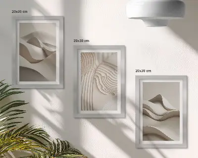 Sada obrazů na zeď abstraktní vlny a struktury v odstínech béžové