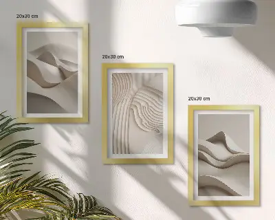 Sada obrazů na zeď abstraktní vlny a struktury v odstínech béžové