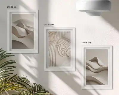 Sada obrazů na zeď abstraktní vlny a struktury v odstínech béžové